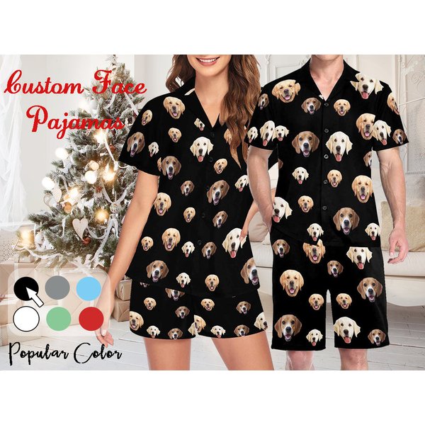 Custom Pajama Set With Dog Face, Custom Couple Pajamas, Personalized Photo Pajamas