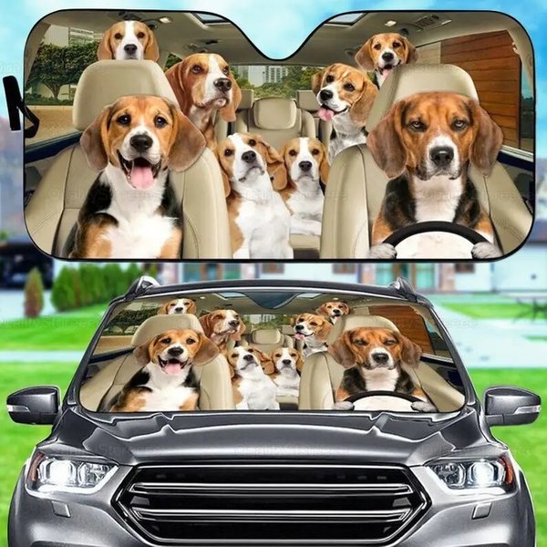 Beagle Car Sunshade, Dogs Family Sunshade, Dog Car Accessories-image