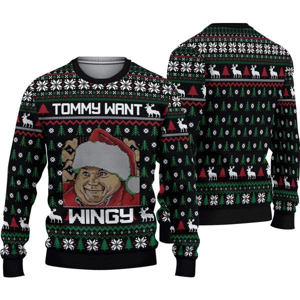 Chris Farley Tommy Likey Want Wingy Funny Ugly Christmas Sweater-image