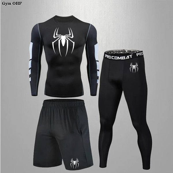 Men's Compression T Shirt Quick Dry Mens Running Superhero Gym Fitness Rashgard Tight Set-image