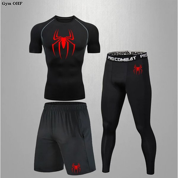 Men's Compression T Shirt Quick Dry Mens Running Superhero Gym Fitness Rashgard Tight Set-image