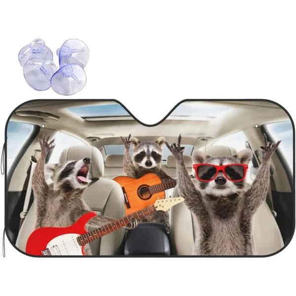 Raccoon Driving Car Windshield Sunshade Car Front Window Sunshade