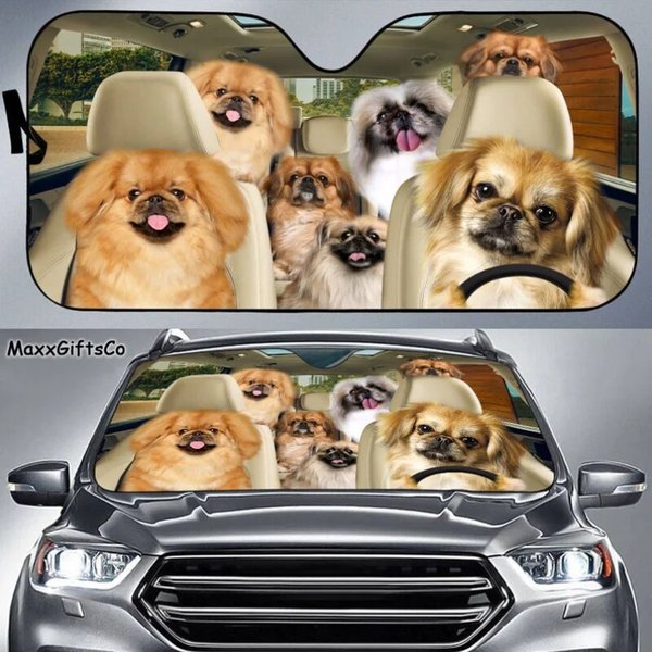 Pekingese Car Sun Shade, Pekingese Windshield, Dogs Family Sunshade-image