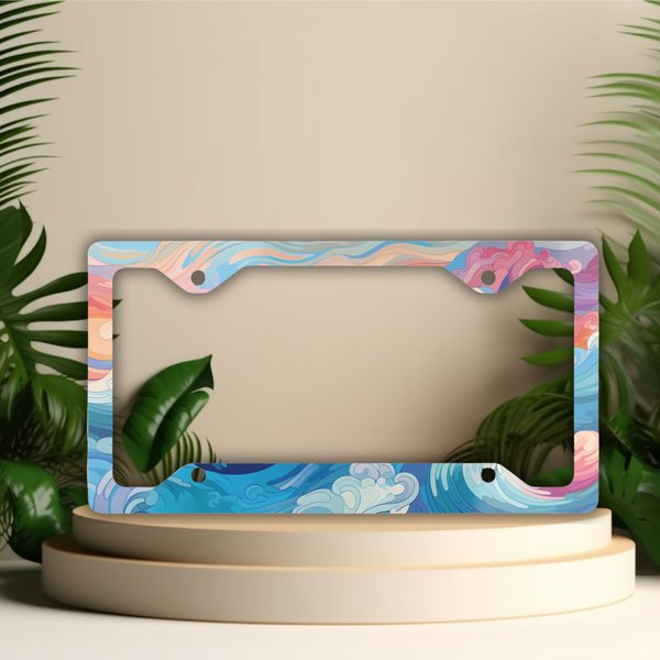 Ocean Wave License Plate Frame, Pastel Rainbow Vanity Car-image
