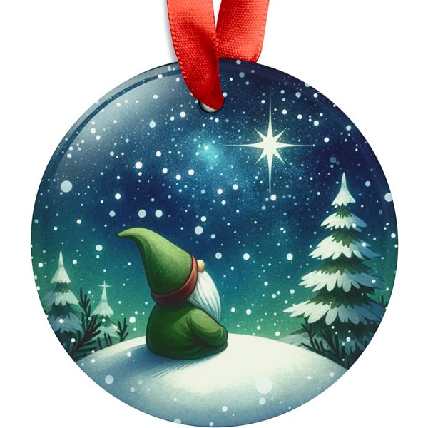 Acrylic Christmas Ornament, Watercolor Gnome Starry Night-image