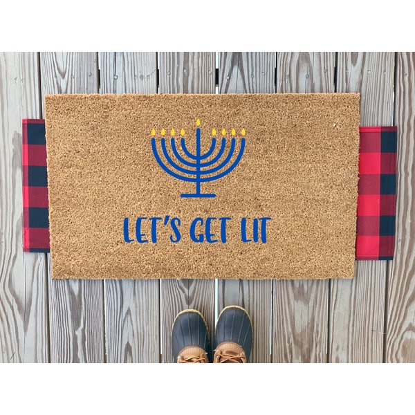 Let's Get Lit Hanukkah Doormat | Hanukkah Welcome Mat | 8 Happy Nights-image