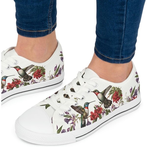 Hummingbird And Flowers Women's Low Top Sneakers, Spring Shoes