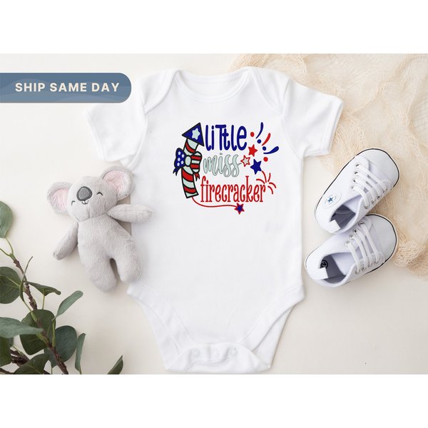 Little Miss Firecracker Onesie , Cute 4Th Of July Infant-image