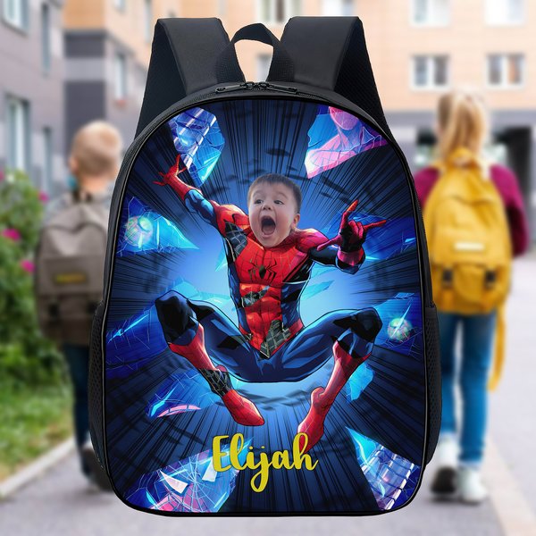Personalized Photo Face Spider Backpack, Custom Name Backpack-image