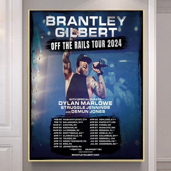 Brantley Gilbert Off The Rail Tour 2024 Poster, Music Poster-image