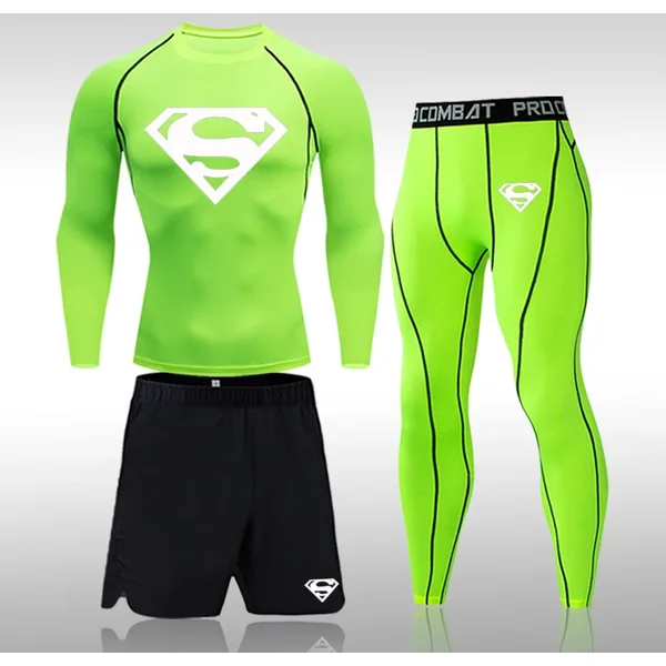 Men's Superman Tracksuit Tights Suit Fitness Workout Rashguard Men's Tracksuit
