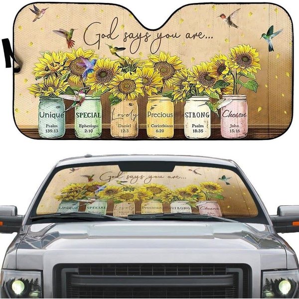 Hummingbirds And Sunflowers God Says You Are All Over Printed 3D Car Sunshade-image