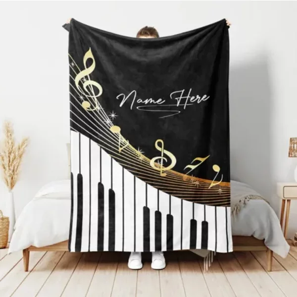 Personalized Piano Blanket, Music Blanket, Custom Name Fleece Blankets-image