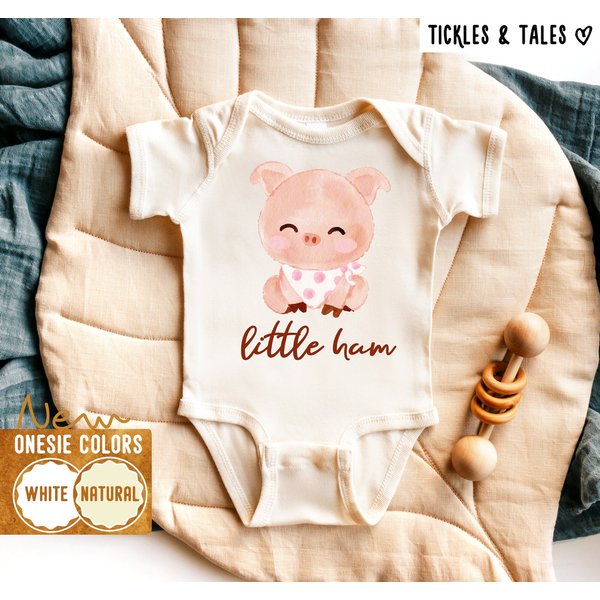 Little Ham Onesie, Cute Pig Baby Bodysuit-image