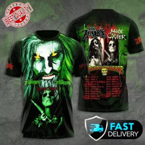 Rob Zombie And Alice Cooper Freaks On Parade Tour 3D Shirt-image