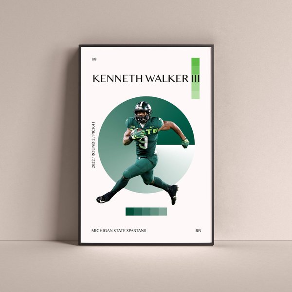 Kenneth Walker Iii Poster, Michigan State Spartans Art-image