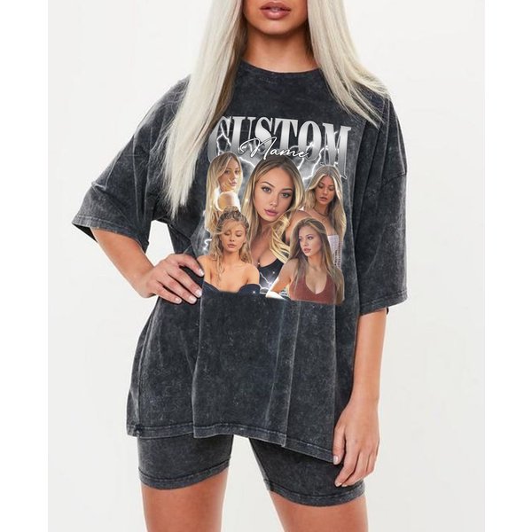 Vintage 90S Custom Your Own Photo Shirt, Add Your Name Washed T-Shirt-image