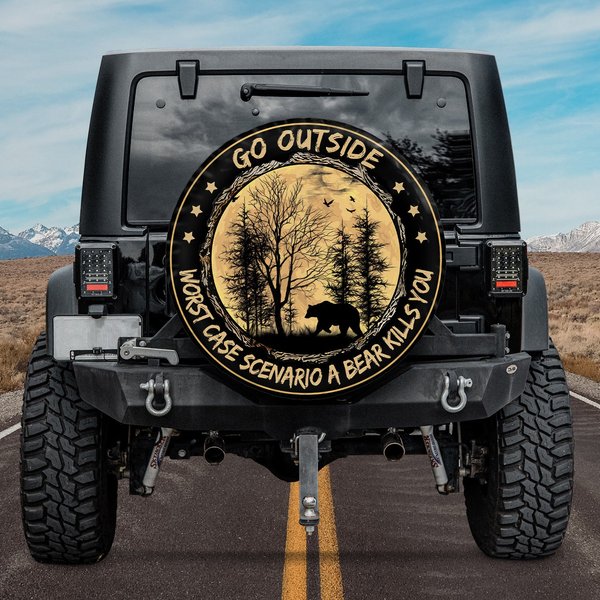 Go Outside Worst Case Scenario A Bear Kills You, Bear With Moon Tire Cover-image