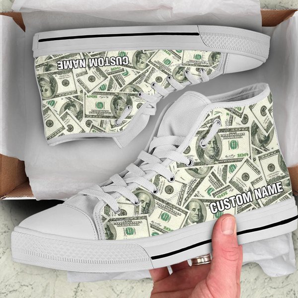 Dollar Custom Name Men's High Top Sneakers, Money Custom Print Shoes-image