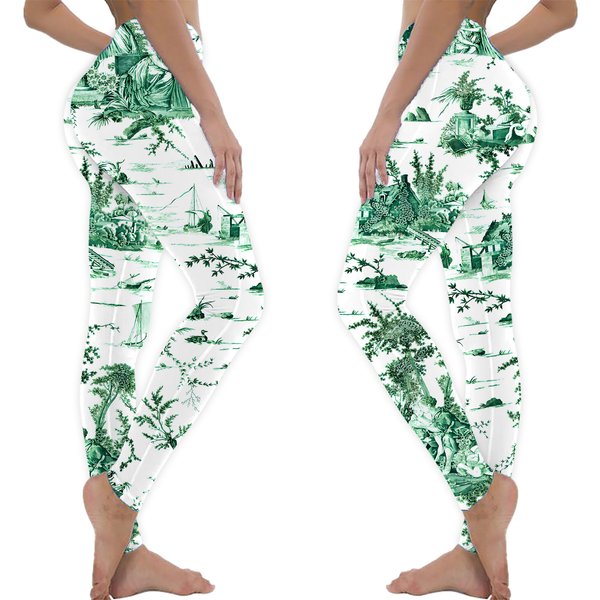 Toile De Jouy Green And White Leggings-image