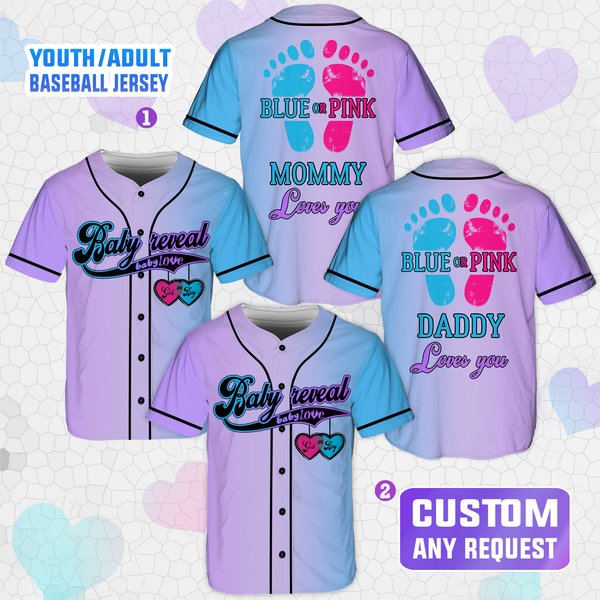 Personalized Baby Reveal Baseball Jersey, Blue Or Pink Baseball Jersey, Gender Reveal Jersey-image