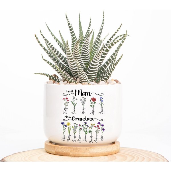 Custom Birth Month Flowers Grandma Plant Pot Gift