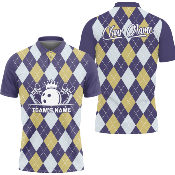 Personalized Argyle Pattern Crown Emblem Bowling Polo Shirt-image
