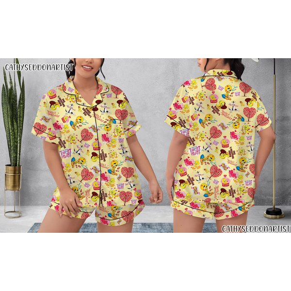 Tweety Bird Pajamas Short Set, Tweety Bird Pajamas Set, Holiday Pajamas Set