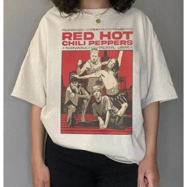 Vintage Rhcp Tour 1991 Tee,Red Hot Chili Peppers Rock Band Tshirt For Men Women-image