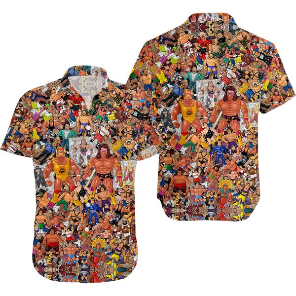 Wrestling Characters Collage Art Hawaiian Shirt-image