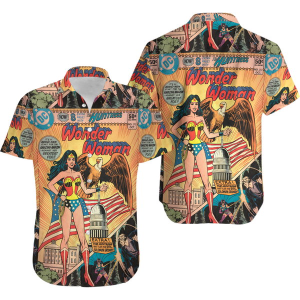 Amazing Wonder Woman Comic Pattern Superheroes Hawaiian Shirt-image