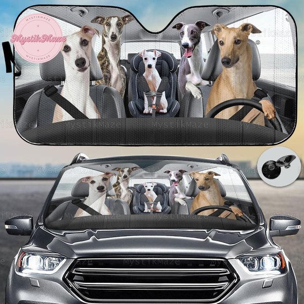 Greyhounds Family Car Sunshade, Greyhounds Sunshade, Funny Dogs Car Shade, Greyhounds Auto Sunshade-image