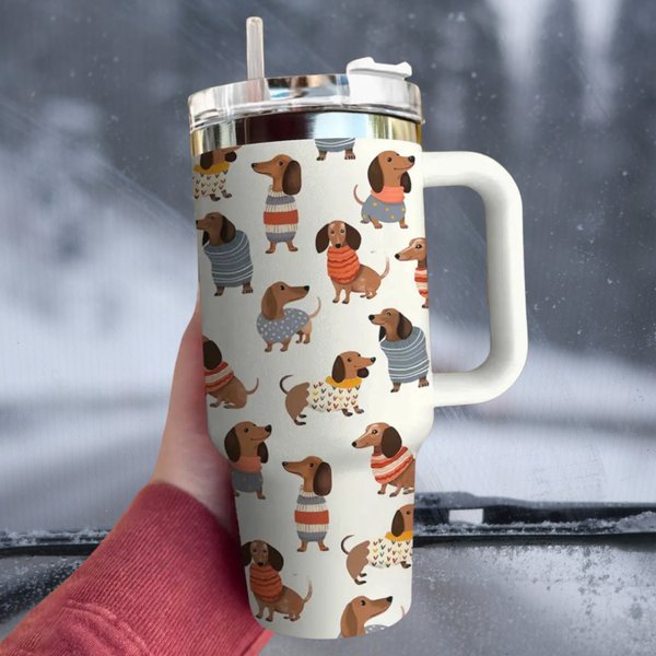 40 Oz Dachshund Tumbler, Cute Dog Cup, Cute Dog Tumbler 40Oz With Handle-image