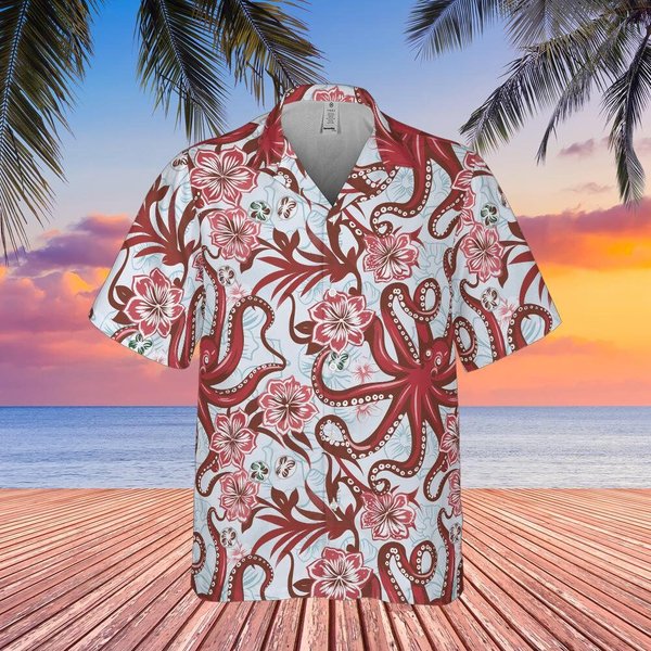 Octopus Red Hawaiian Shirt - Ocean Aloha Shirt Men Women Unisex-image