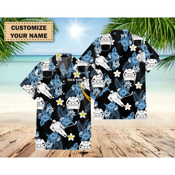 Personalized Hockey Nature Hawaiian Shirt, Birthday Gift, Family Shirt,-image