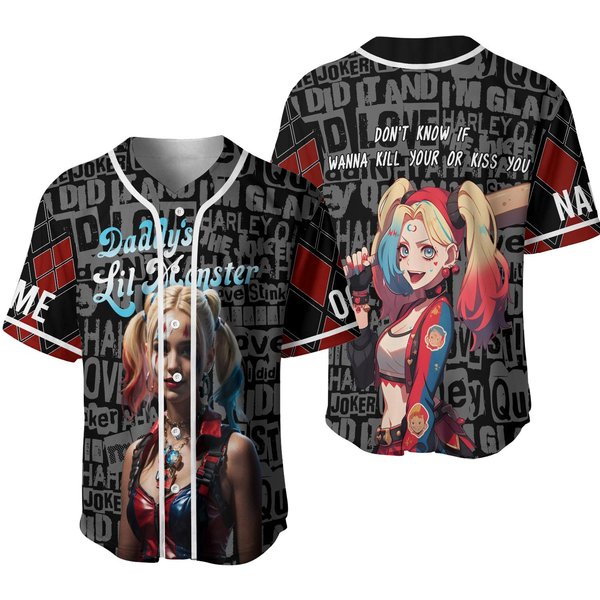 Joker Harley Quinn Daddy’S Lil Monster Baseball Jersey-image