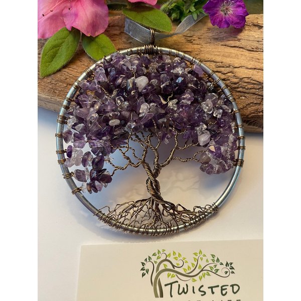 Amethyst Tree Of Life Sun Catcher With Deep Amethyst Gemstone Chips-image