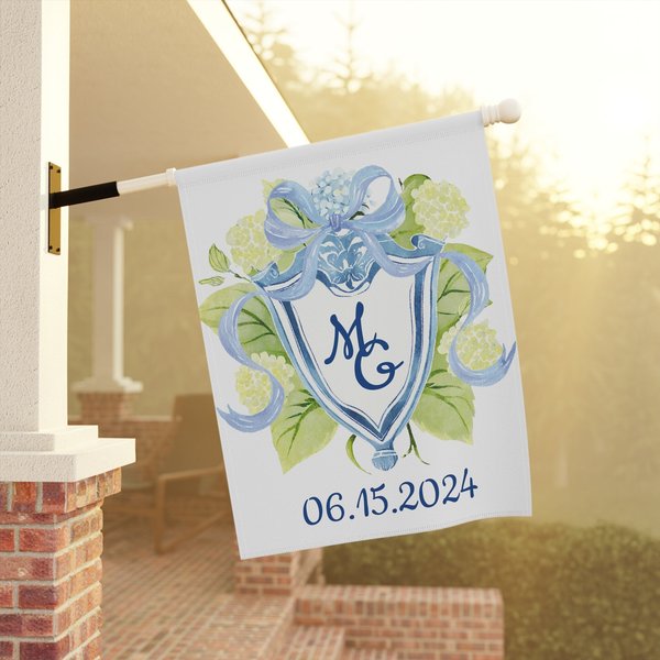 Personalized Wedding Crest Flag With Monogram Initials And Date - Custom Bridal Shower Gift-image