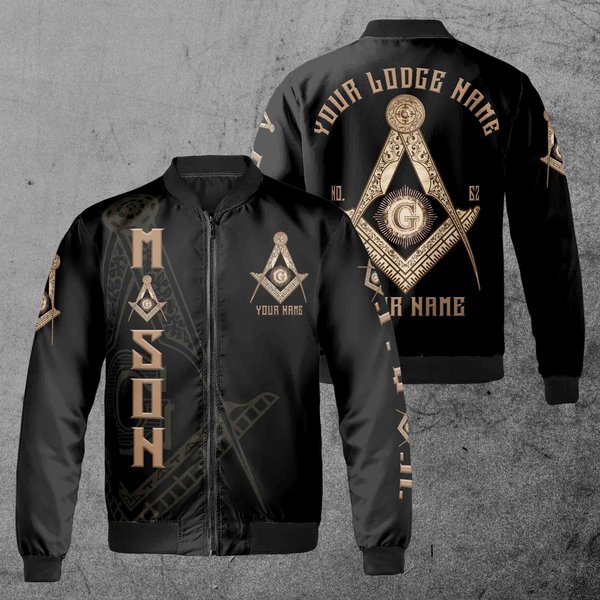 Customize Name, Lodge Name Masonic Freemason Bomber Jacket-image