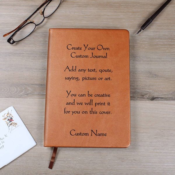 Personalized Engraved Leather Cover Notebook, Custom Notebook Text & Name-image