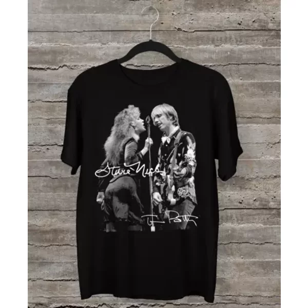 Vintage Tom Petty Stevie Nicks Signed T-Shirt Black Unisex-image