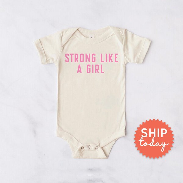 Strong Like A Girl Onesie, Newborn Feminist Clothing-image
