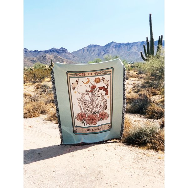 The Lovers Tarot Card Woven Throw Blanket, Skeleton Tarot Blanket Woven Throw-image