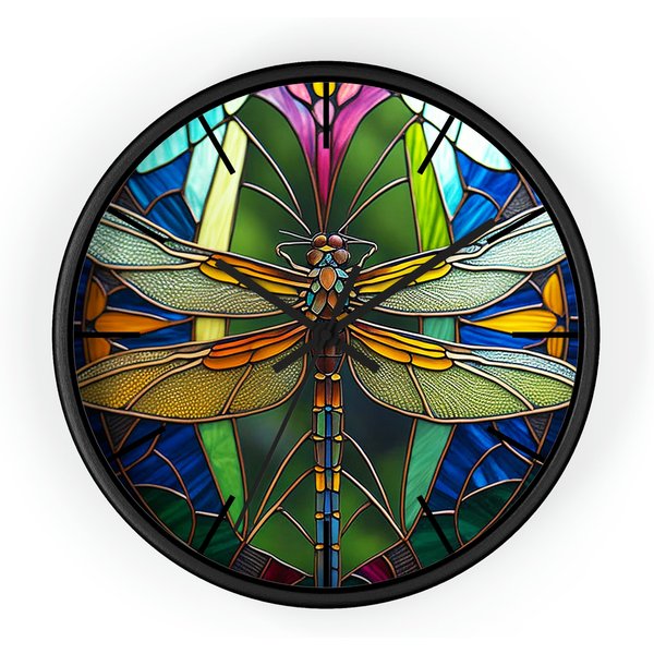 Stained Glass Dragonfly - Wall Clock, Fantasy-image