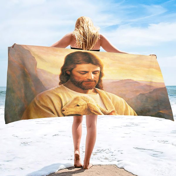 Super Absorbent Sand Free Thick Microfiber Beach Towel ,Jesus Beach Towels-image
