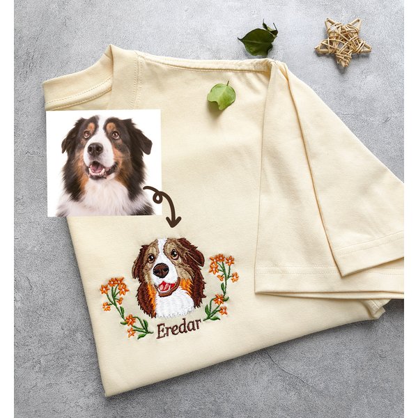 Custom Pet From Your Photo Embroidered Shirt,Personalized Dog Shirt,Custom Pet Portrait Gift-image