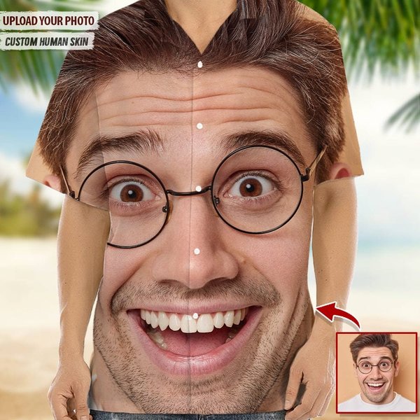 Personalized Photo Upload Men's Hawaiian Shirt, Personalized Human Face-image