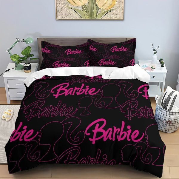 Pink Dolls 3 Piece Printed Fashion Pattern Bedding Set-image