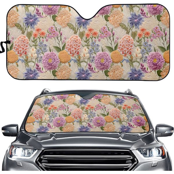 Hydrangea Car Sunshade, Boho Floral Windshield Sunshade-image