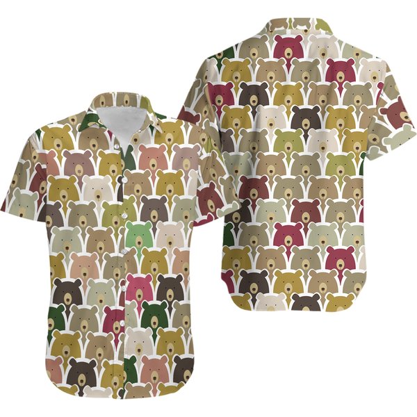 Cute Bear Pattern Art Men's Hawaiian Shirt-image